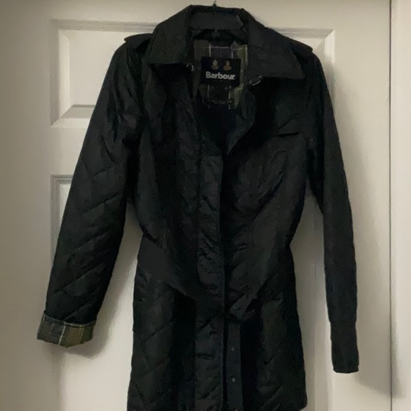 Barbour Women's tummelBlack Quilted Trench Coat size 8